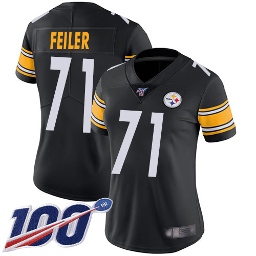 Women Pittsburgh Steelers Football #71 Limited Black Matt Feiler Home 100th Season Vapor Untouchable Nike NFL Jersey